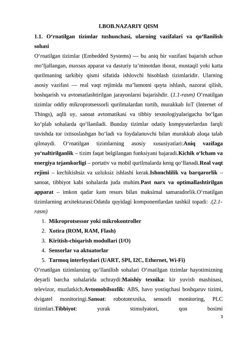 O’RNATILGAN TIZIMLAR TARMOQLAR VA PROTOKOLLAR 3