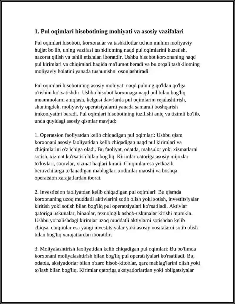 Pul oqimlari hisobotining mohiyati va tuzilishi 3