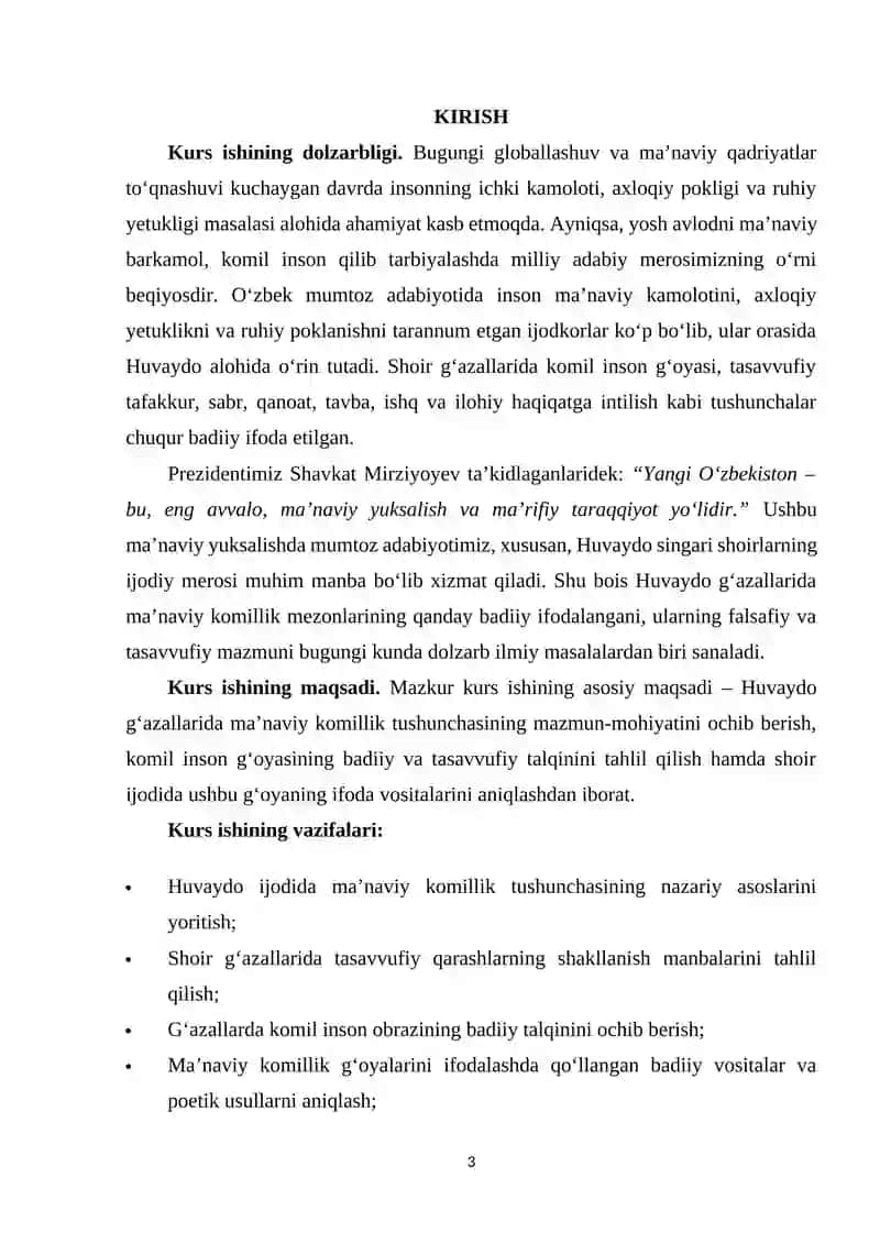Huvaydo gʻazallarida ma'naviy komillik mezonlarining badiiy ifodasi. 3