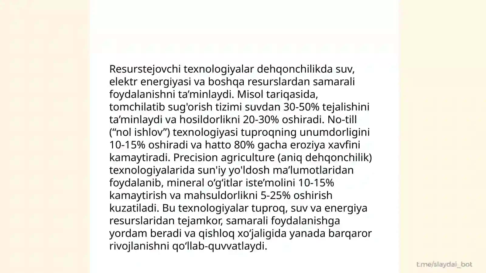 Dehqonchilikda resurstejovchi va suv tejovchi texnologiyalar va uning ahamiyati 3