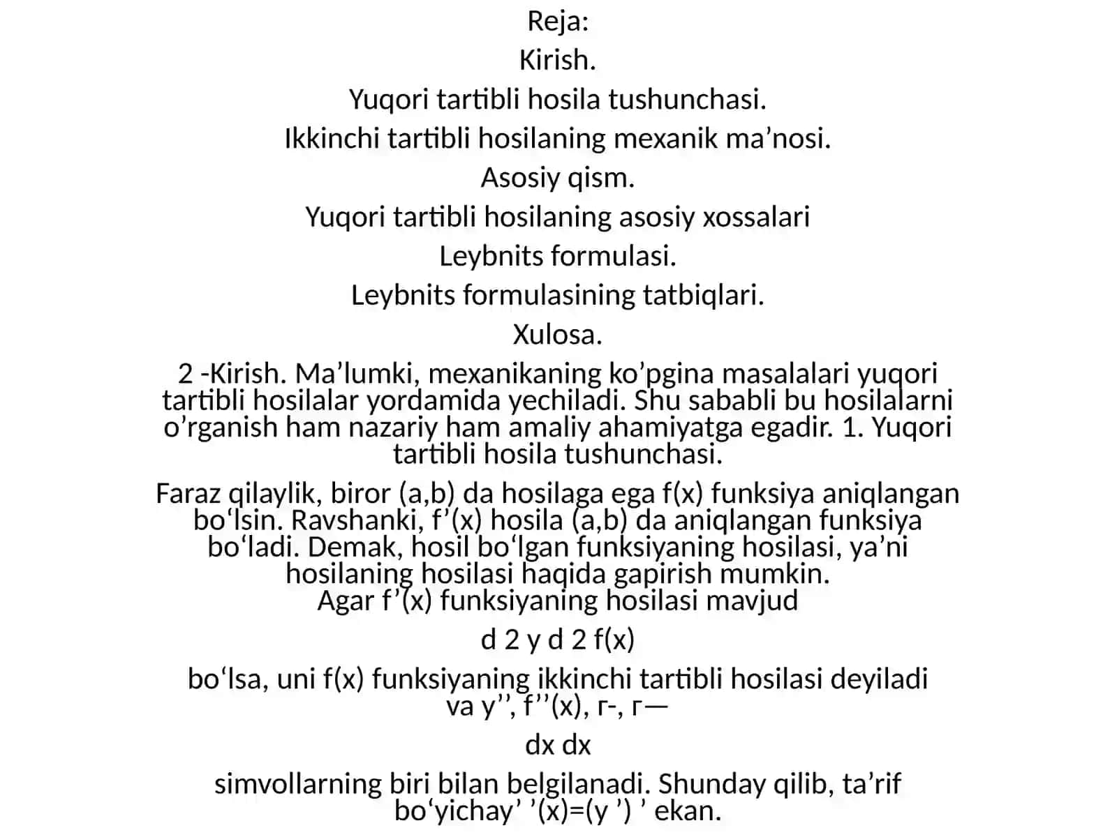 Yuqori tartibli hosilalar 3