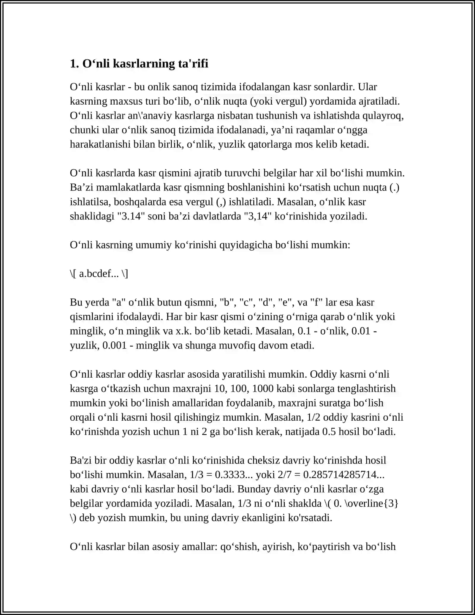 Oʻnli kasrlar 3