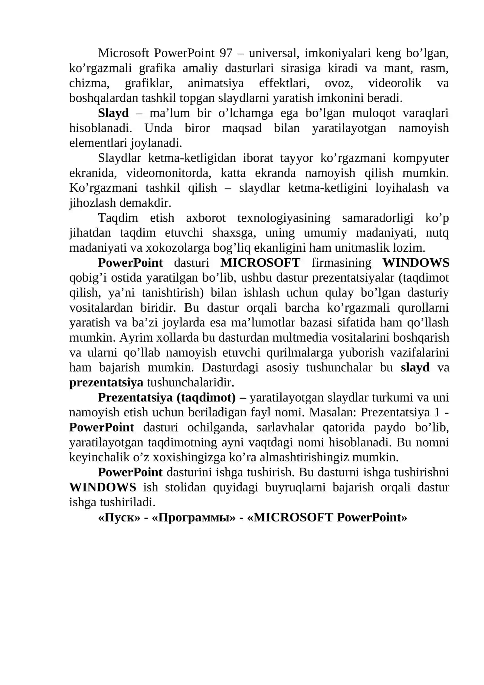 POWER POINT DASTURI HAQIDA UMUMIY MA’LUMOTLAR 3