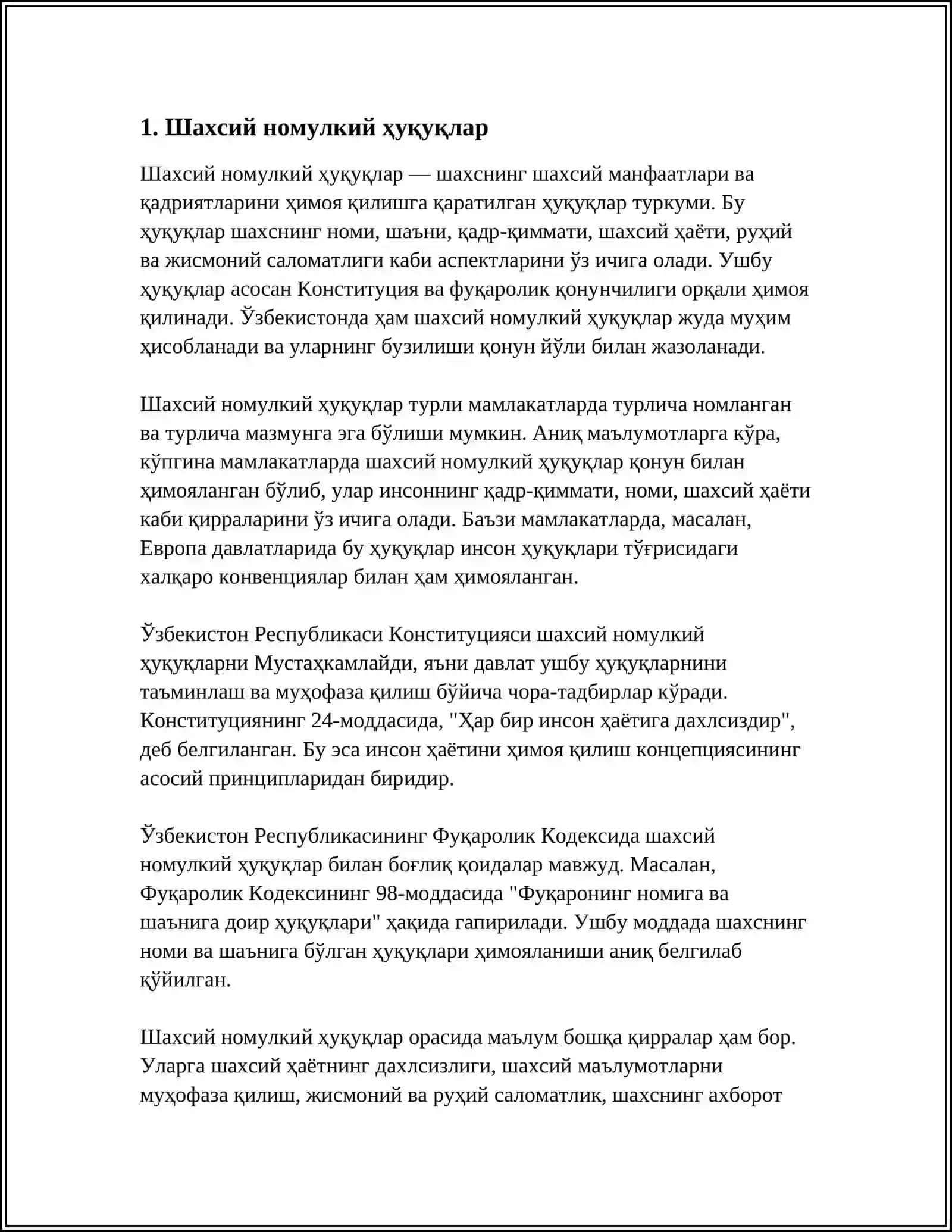 MUSTAQIL ISH Mavzu: ШАХСИЙ НОМУЛКИЙ МУНОСАБАТ 3