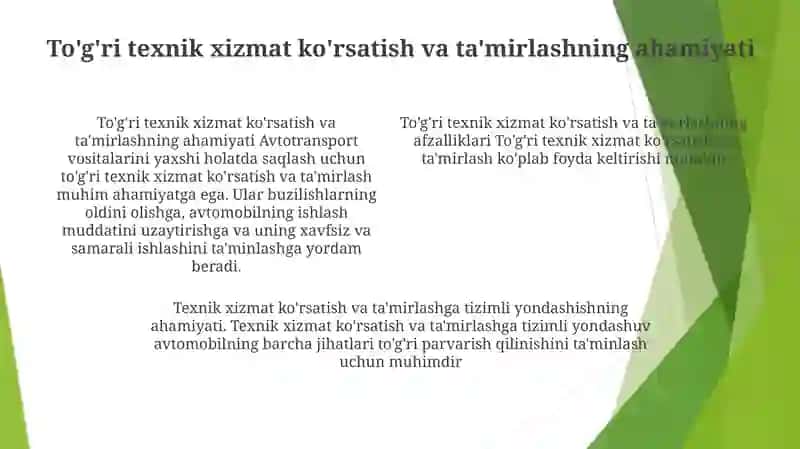 Avtotransport Vositalarining Maxsus Jihozlariga Texnik Xizmat Ko'Rsatish VaTa'MirlashTizimi 3