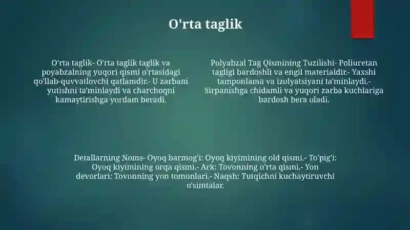 Poyabzal Tag Qismining Tuzilishi Va Detallarning Nomlari 3