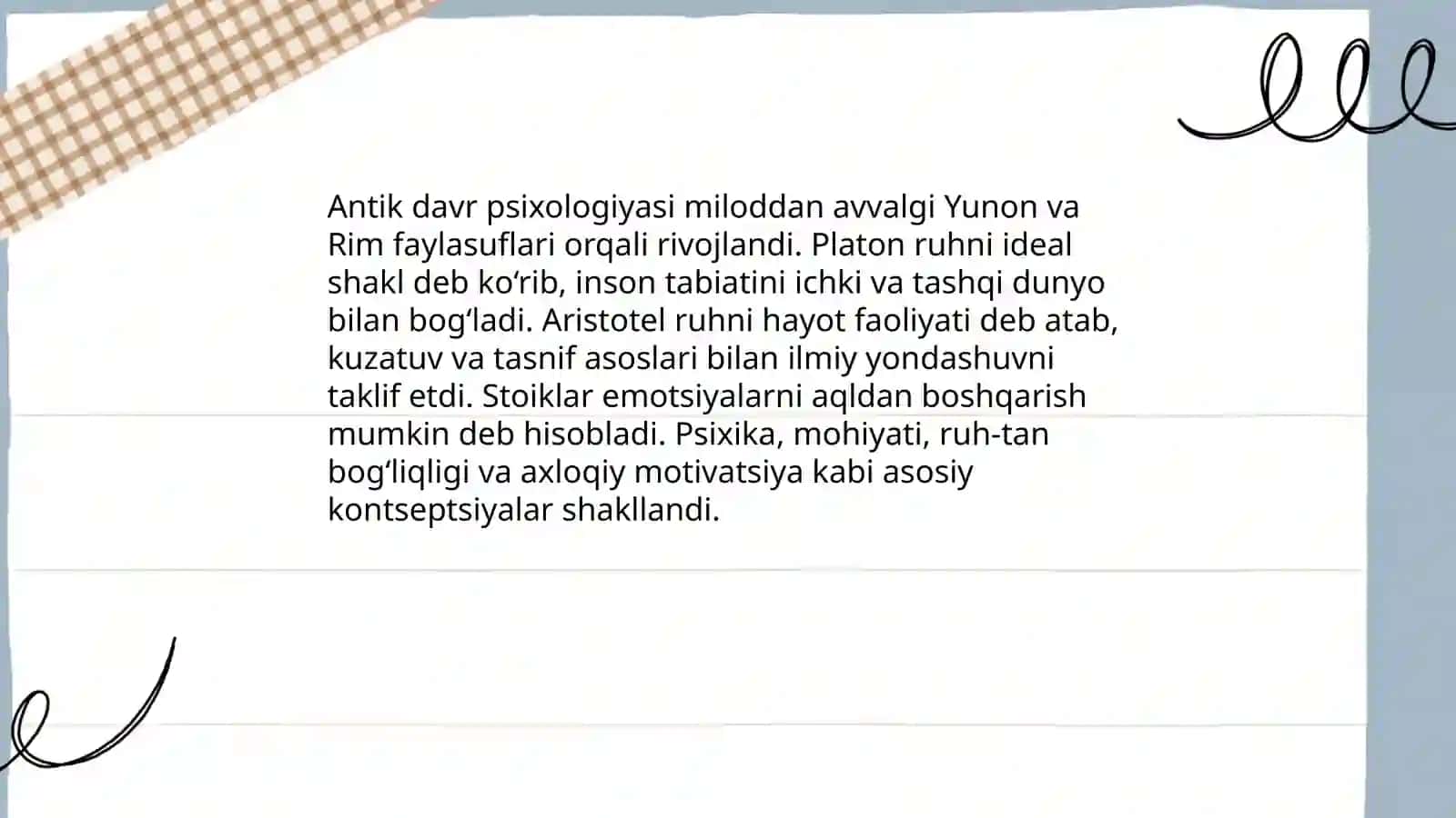 Antik davr psixologiyasi va psixologiyaning tadqiqot metodlari: kuzatish anketa suhbat 3