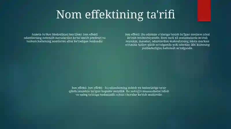 Anketa SoʻRov Medodikasi Ism Efekt 3