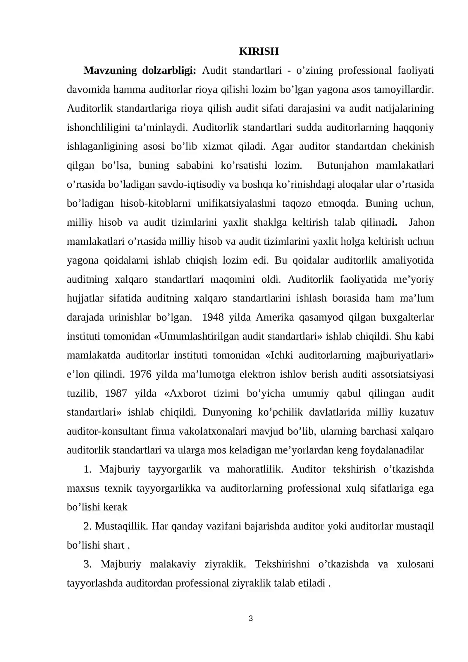 Auditorlik xalqaro standartlarini sinflashtirish va O’zbekiston Respublikasida qo’llash masalalari 3