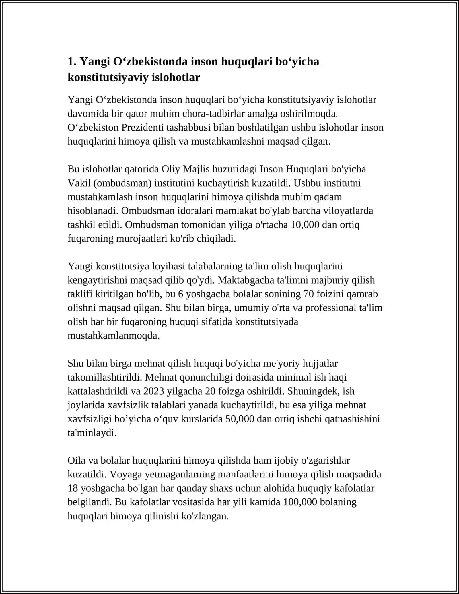YANGI OʻZBEKISTONDA INSON HAQ HUQUQLARINI VA ERKINLIKLARI KAFOLATINING YARATILISHI 3