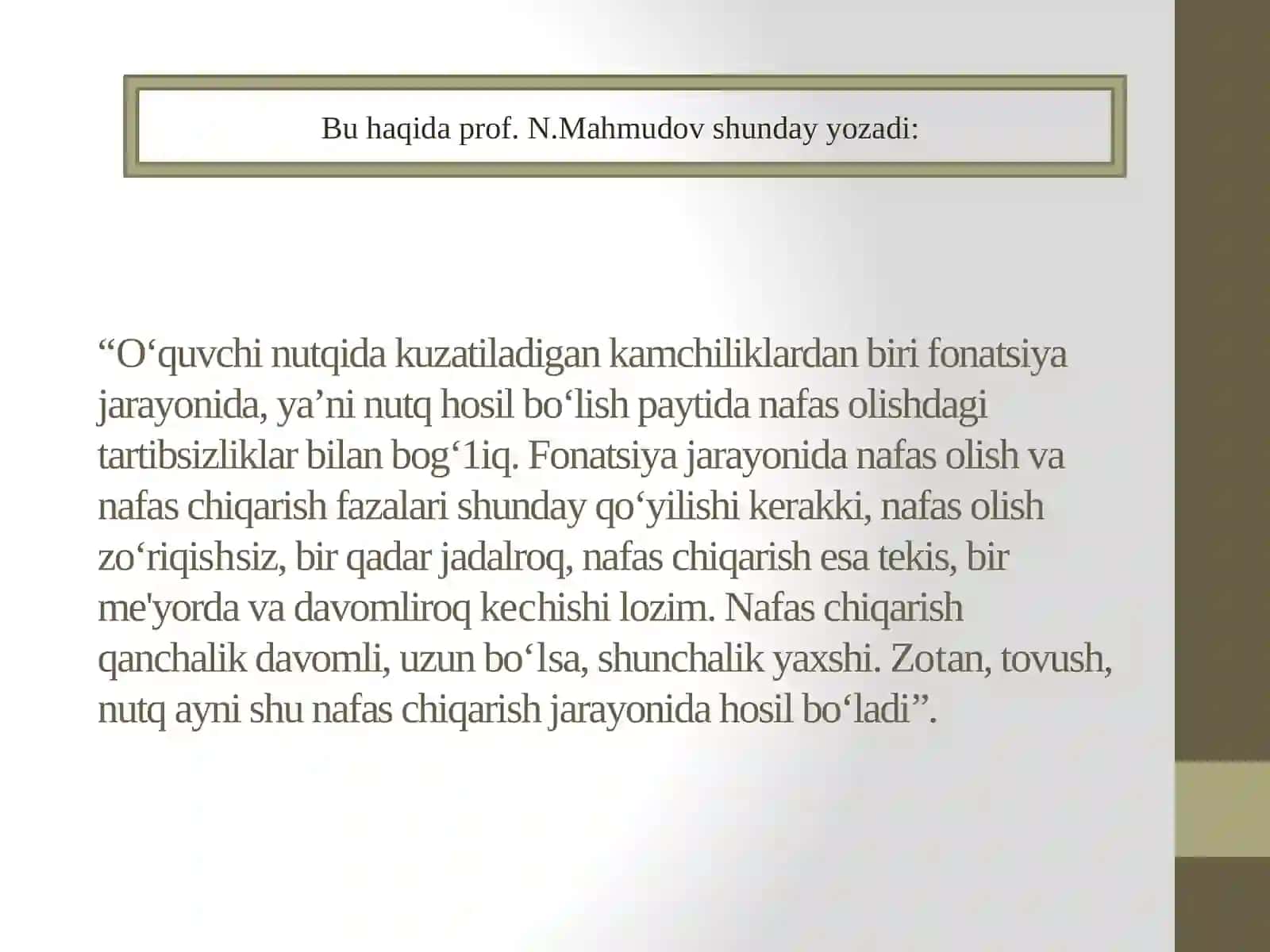 18-Mavzu:Ifodali o‘qishda nafas, ovoz va talaffuzning o‘rni.Nafasvaovoznimustahkamlovchimashqlar 3
