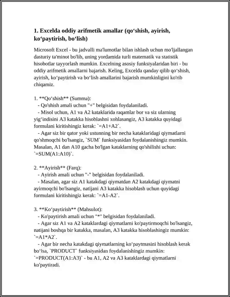 EXCELL ELEKTRON JADVALIDA MATEMATIK MISOLLAR 3