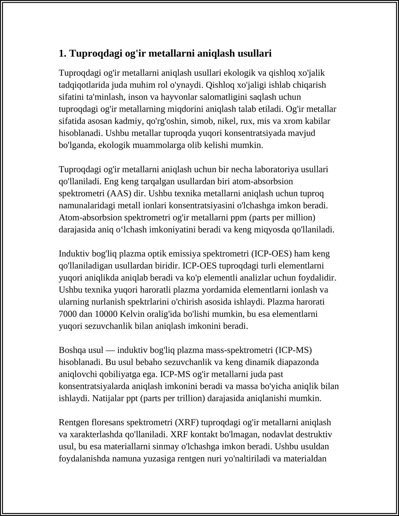 Tuproqdagi og'ir metallarni aniqlashni o'rganish 3