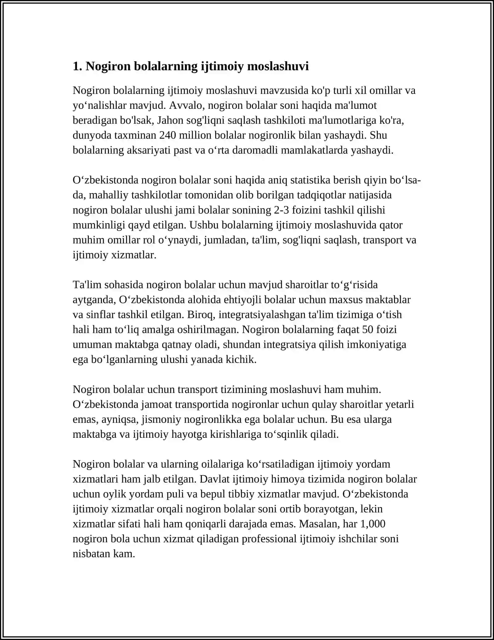 O‘SPIRINLIK VA O‘SMIRLIK YOSHIDAGI NOGIRON BOLALARNI RIVOJLANISHINI O‘ZIGA XOSLIGI 3