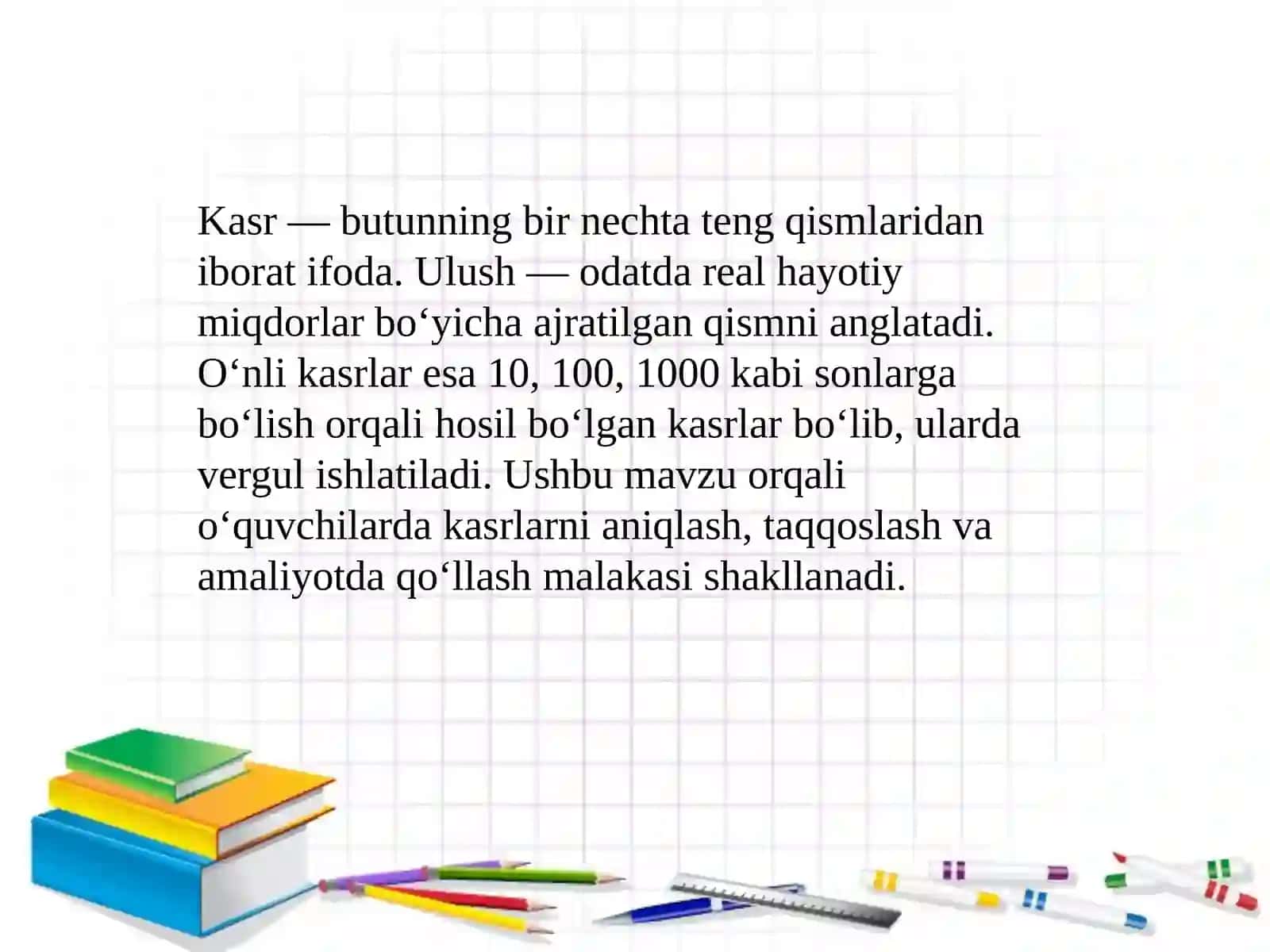 Algebra element o‘rgatish metodikasi. Ulush va kasr. O‘nli kasr 3