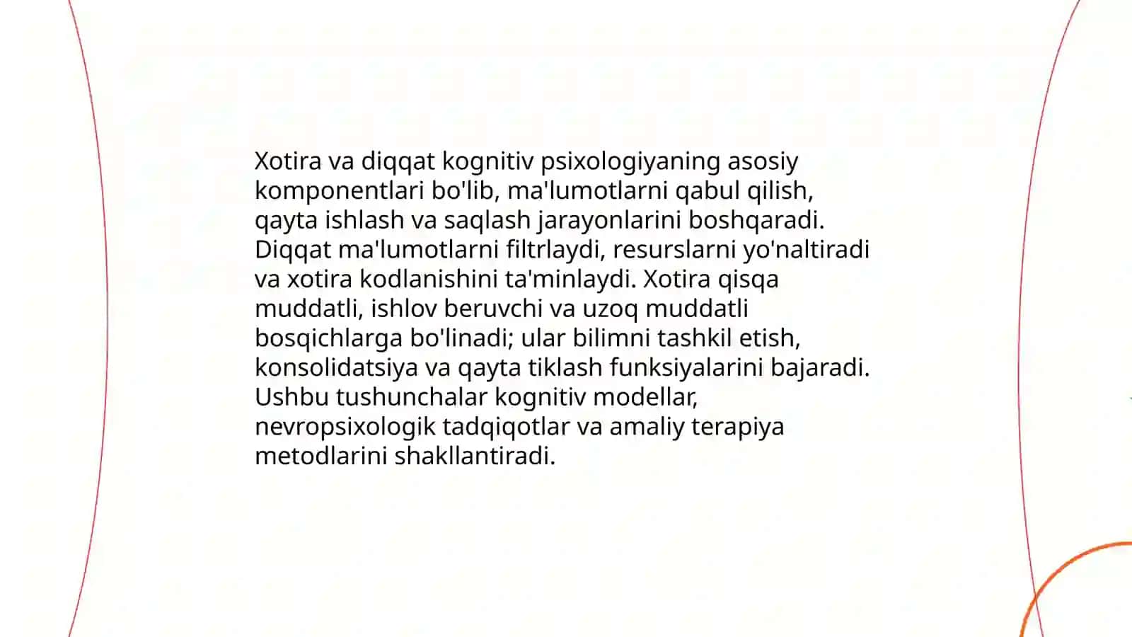 Xotira va diqqat muommolari kognitiv psixologiyaning yadrosi sifatida 3