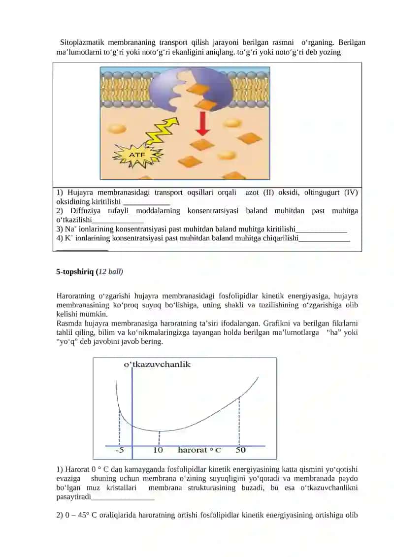 Biologiya fanini o‘zlashtirish darajasini aniqlash uchun topshiriqlar varianti 3