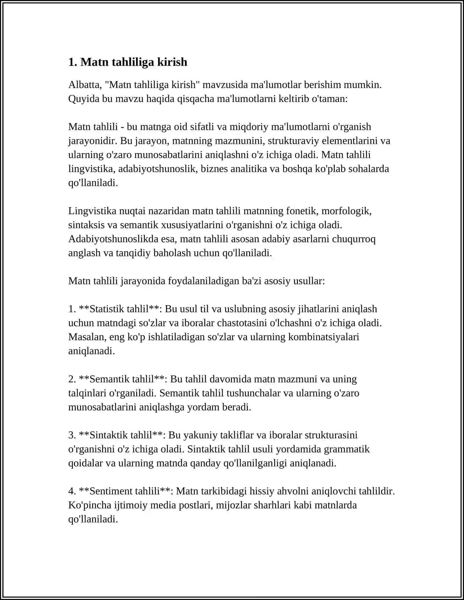 MUSTAQIL ISH Mavzu: MATNNI LENGVESTIK TAHLIL QILISH 3