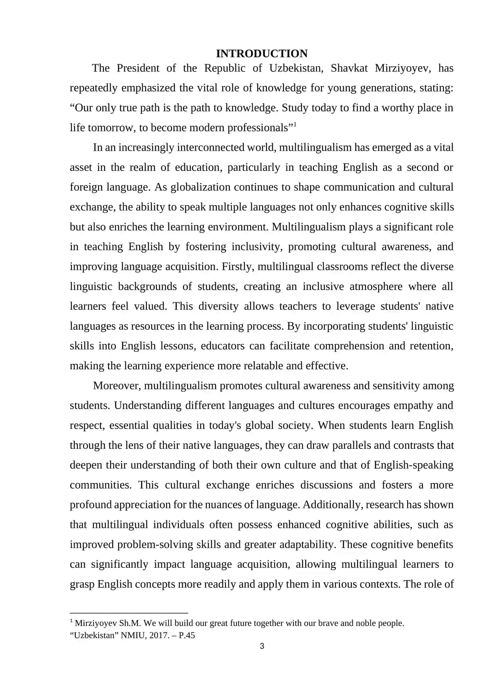 THEME: THE ROLE OF MULTILINGUALISM IN TEACHING ENGLISH 3