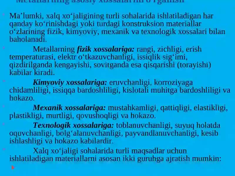 Metall va qotishmalarning fizik, kimyoviy, mexanik va texnologik xossalari 3