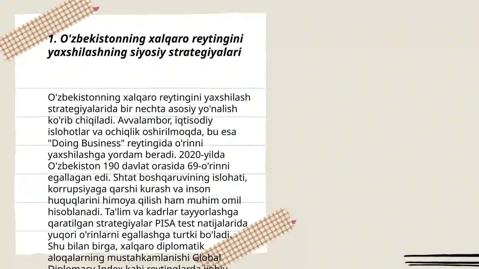 O'zbekistonni xalqaro reytingdagi ko'rsatgichlarini ko'tarishning tarixiy va siyosiy ahamiyati 3