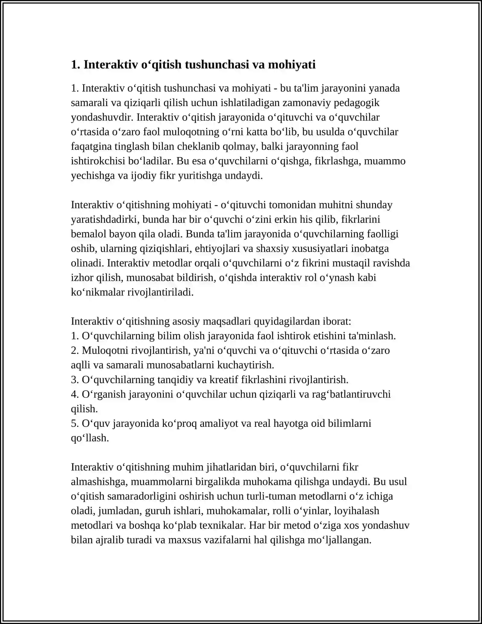 O‘QITISHNING INTERAKTIV METODLARI VA ULARNING KLASSIFIKATSIYASI (TASNIFI) 3