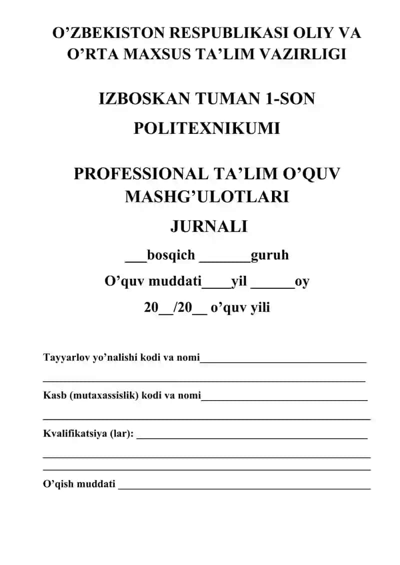 PROFESSIONAL TA’LIM O’QUV MASHG’ULOTLARI  JURNALI 3