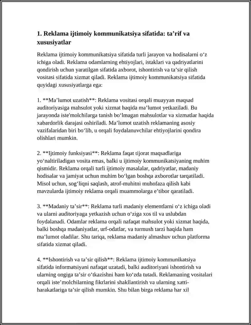 REKLAMA-IJTIMOIY KOMMUNIKATSIYANING ALOHIDA TURI SIFATIDA. REKLAMA TILI³ 3