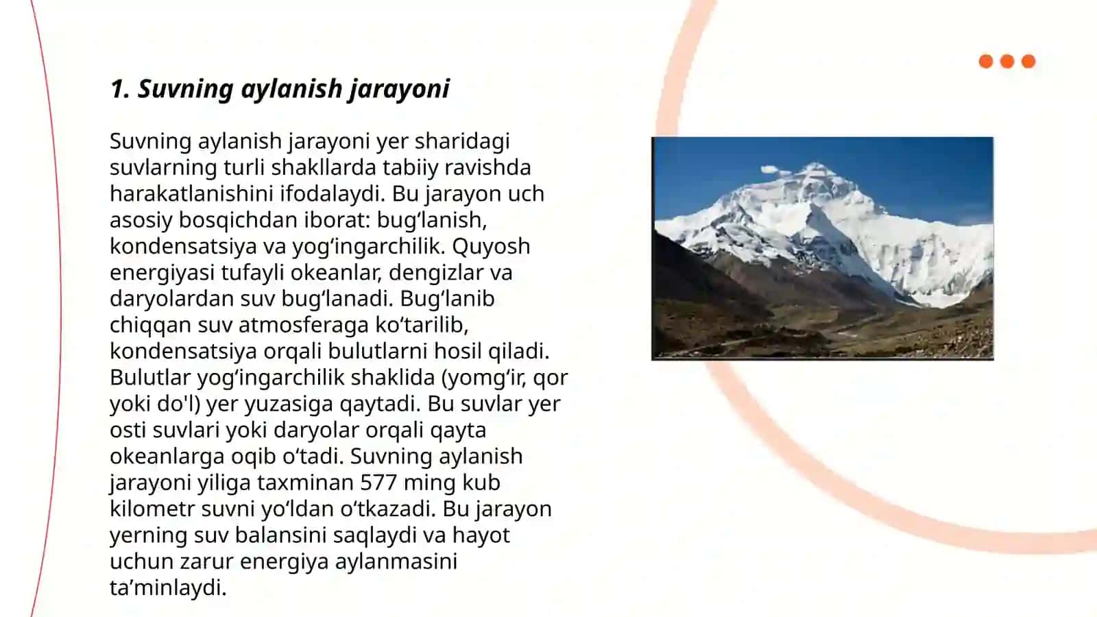 Tabiatta suvning aylanishi, tabiat hodisalari, òsimliklar, hayvonlar va toģlar 3