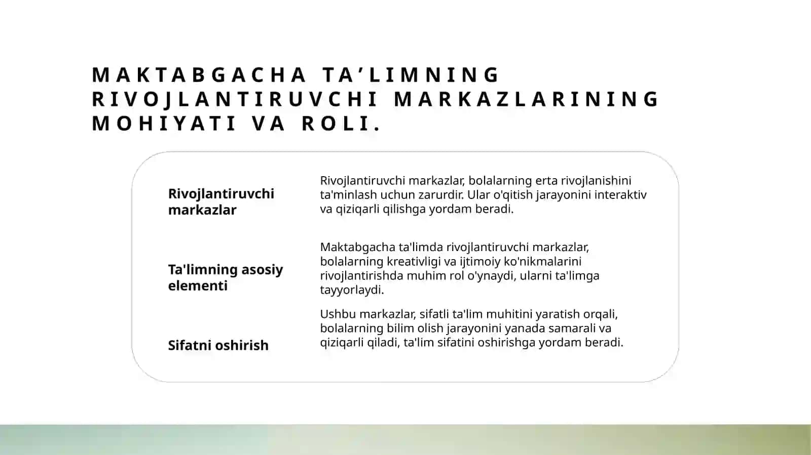 Maktabgacha taʼlim tashkilotlarida rivojlantiruvchi markazlarini jihozlash tartibi 3