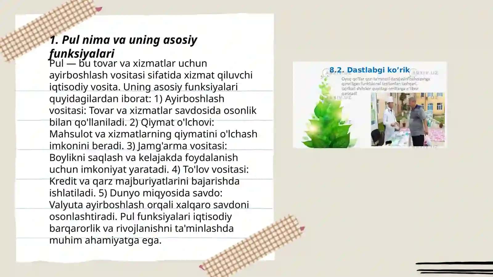 Pul nima va iqtisodiyotdagi ro'li 3