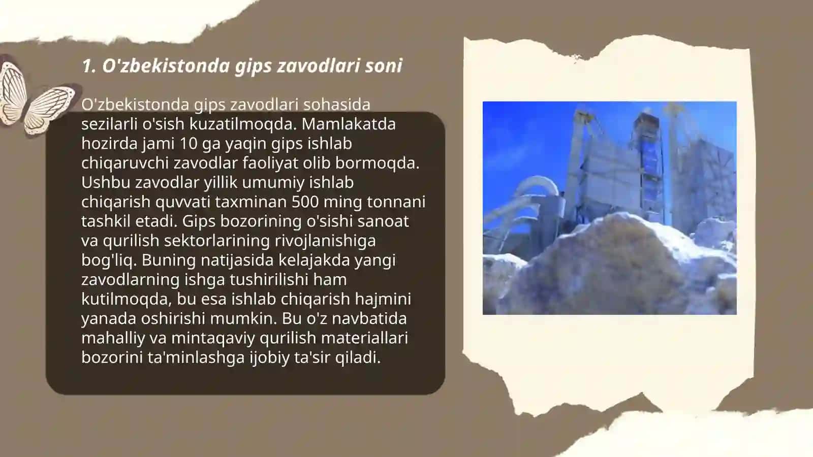 Òzbekistonda gips zavodlari ròyxati va yillik maxsuldorligi 3