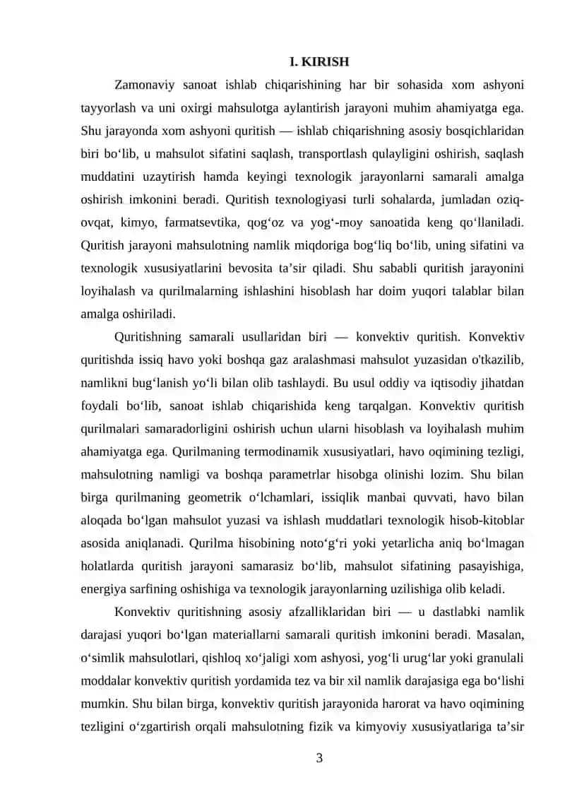 Konvektiv quritish qurilmalarini hisoblash 3