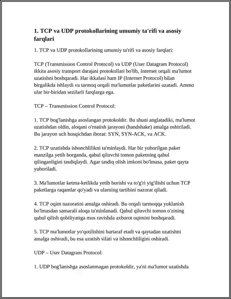 TCP VA UDP ISHLASHINI TAHLIL QILISH VA TAJRIBA ORQALI SOLISHTIRISH 3