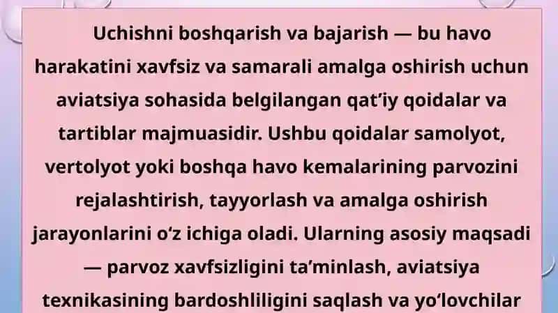 Uchishni boshqarish va bajarishning asosiy qoidalari 3