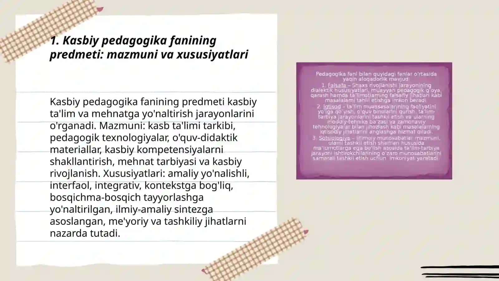 Kasbiy pedagogika fanining predmeti maqsadi metodlari va asosiy kategoriyalari 3