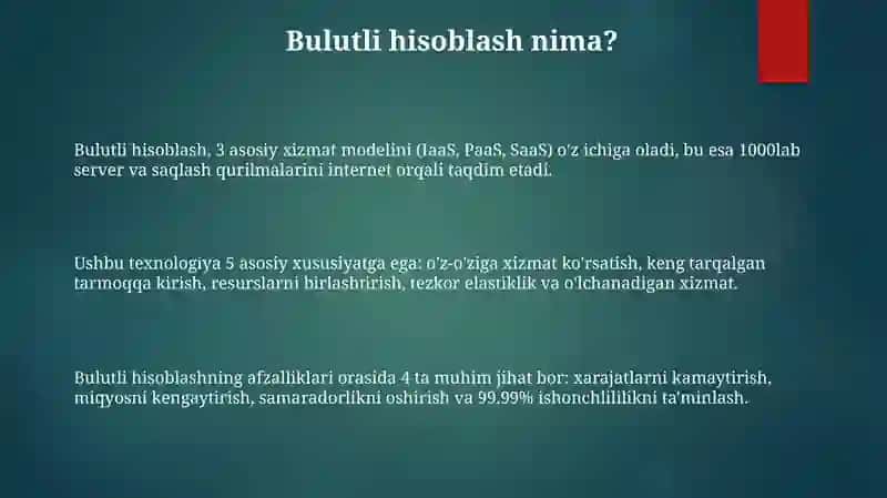 Bulutli hisoblashlar(Cloud computing) va ularning asosiy tushunchalari 3