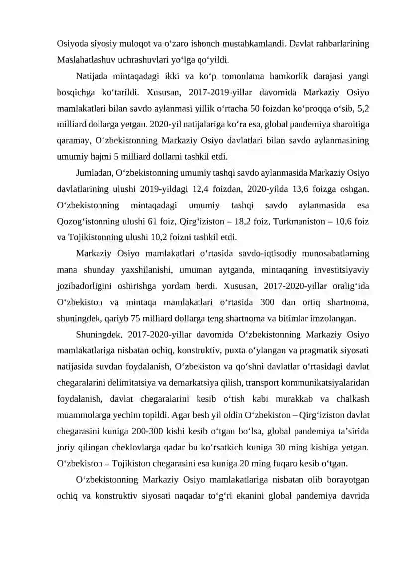 O‘ZBEKISTON RESPUBLIKASINING QO‘SHNI RESUBLIKALAR BILAN IQTISODIY VA SIYOSIY MUNOSABATLARI 3
