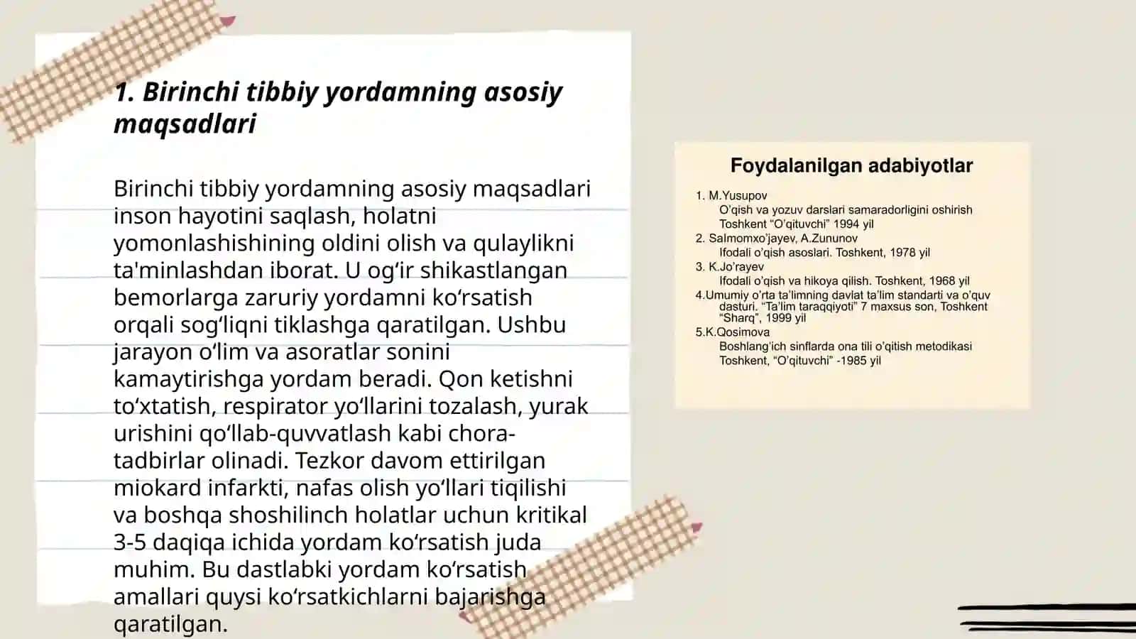 Birinchi tez tibbiy yordamning ahamiyati va uni bajarishning umumiy qoidalari 3
