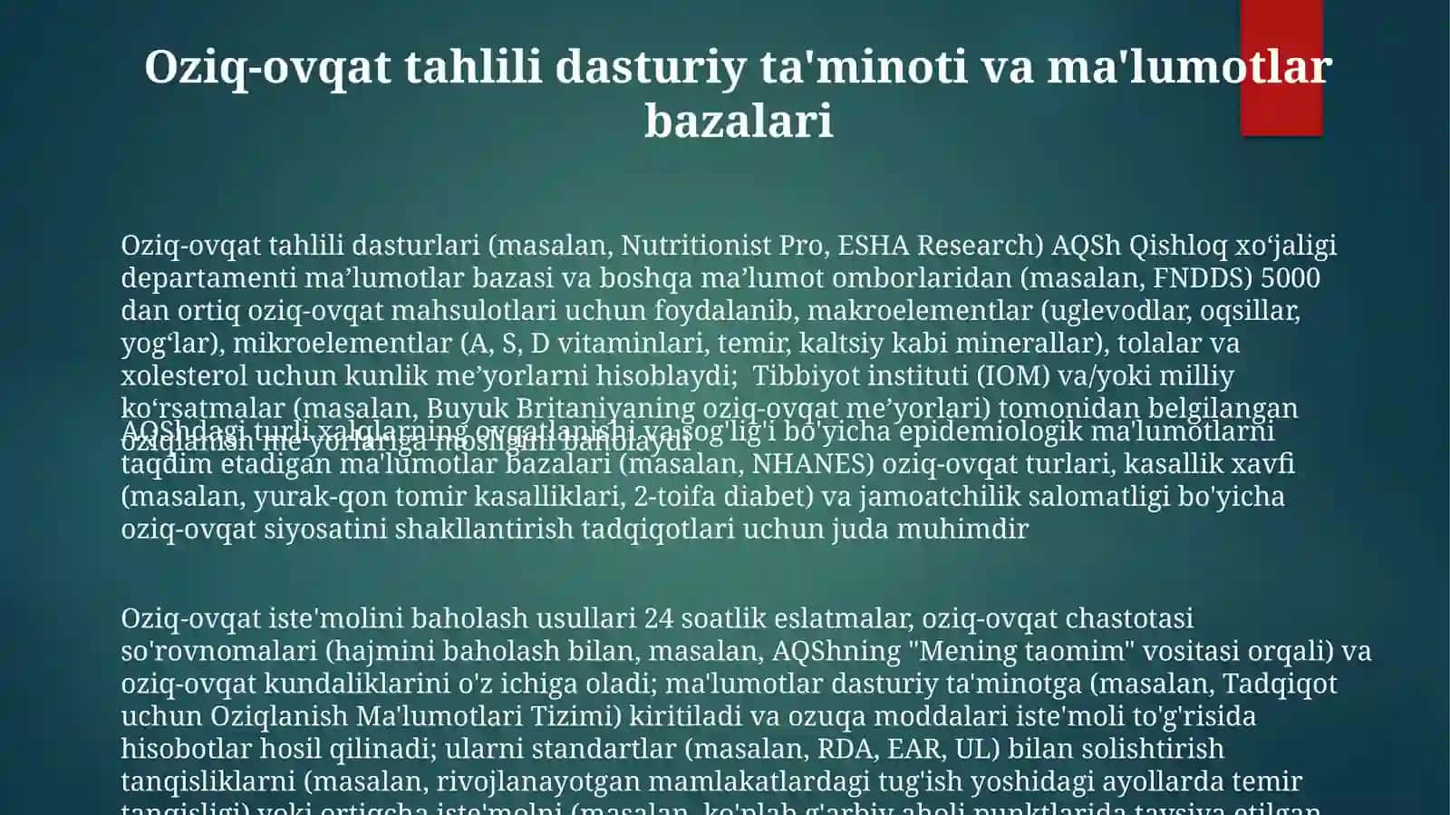 Shaxsiy ovqatlanishning adekvatligini o'rganish va baholash 3