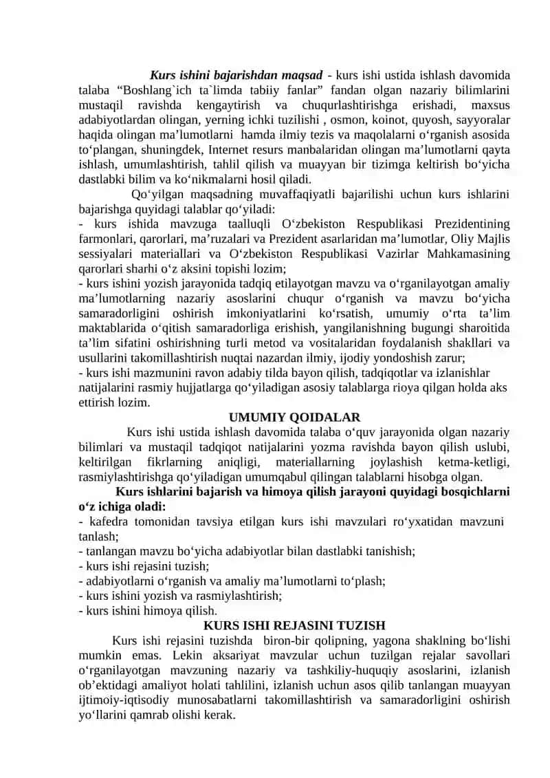 Boshlang‘ich ta’limda tabiiy fanlar fanidan kurs ishi 3