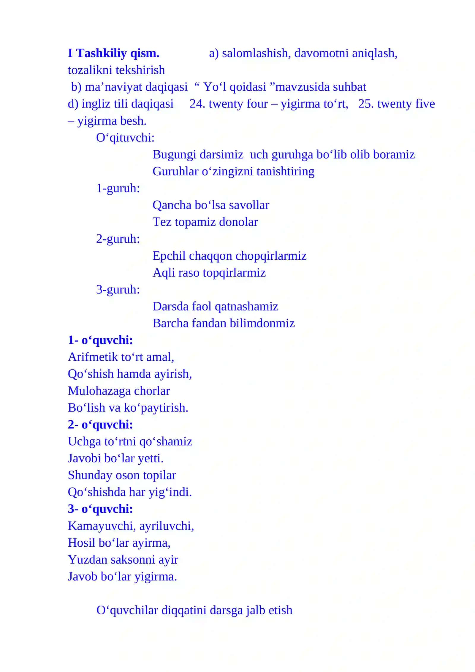 1-sinf matematika Butunni topishga doir masalalar dars ishlanma 3