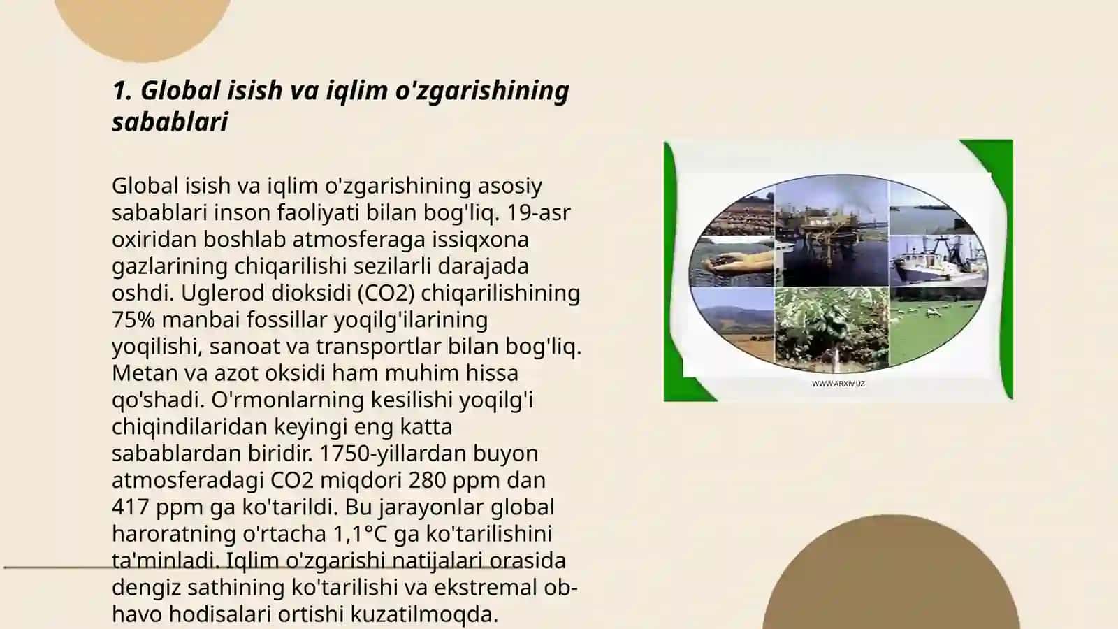 Respublikamiz va Dunyodagi global ekalogik muommolarning kelib chiqishi va oqibatlari 3