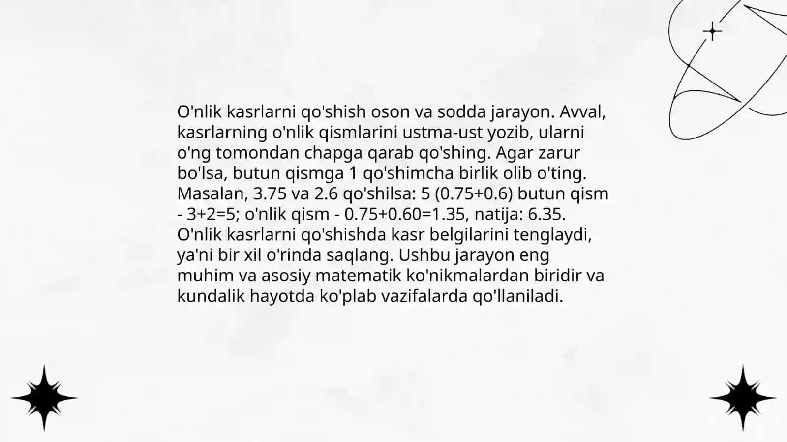 Oʼnlik konentrida arifmetik amallar bajarish metodikasi 3