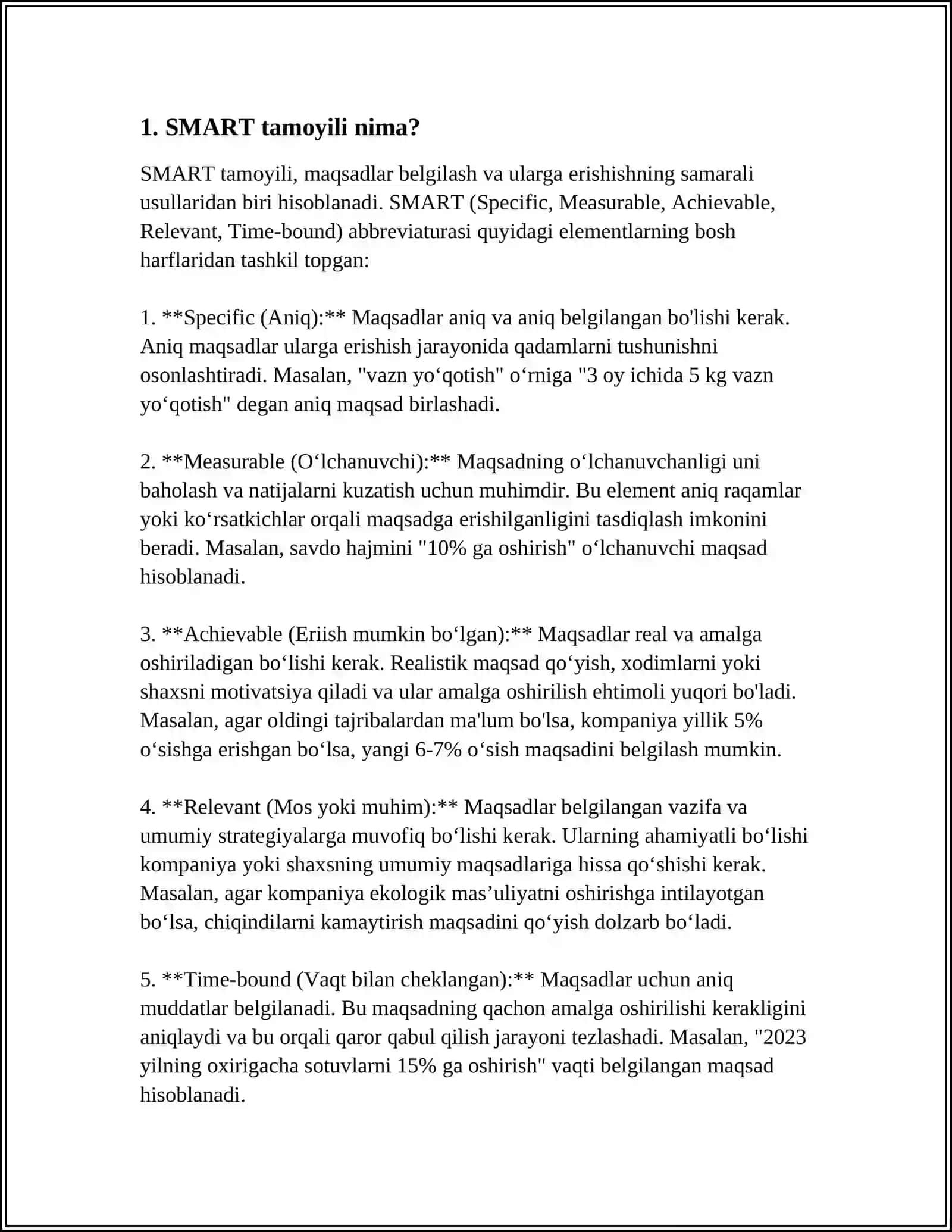 LOYIHA MAQSADLARINI SMART TAMOYILI ASOSIDA SHAKLLANTIRISH VA TAQDIMOTTAYYORLASH 3