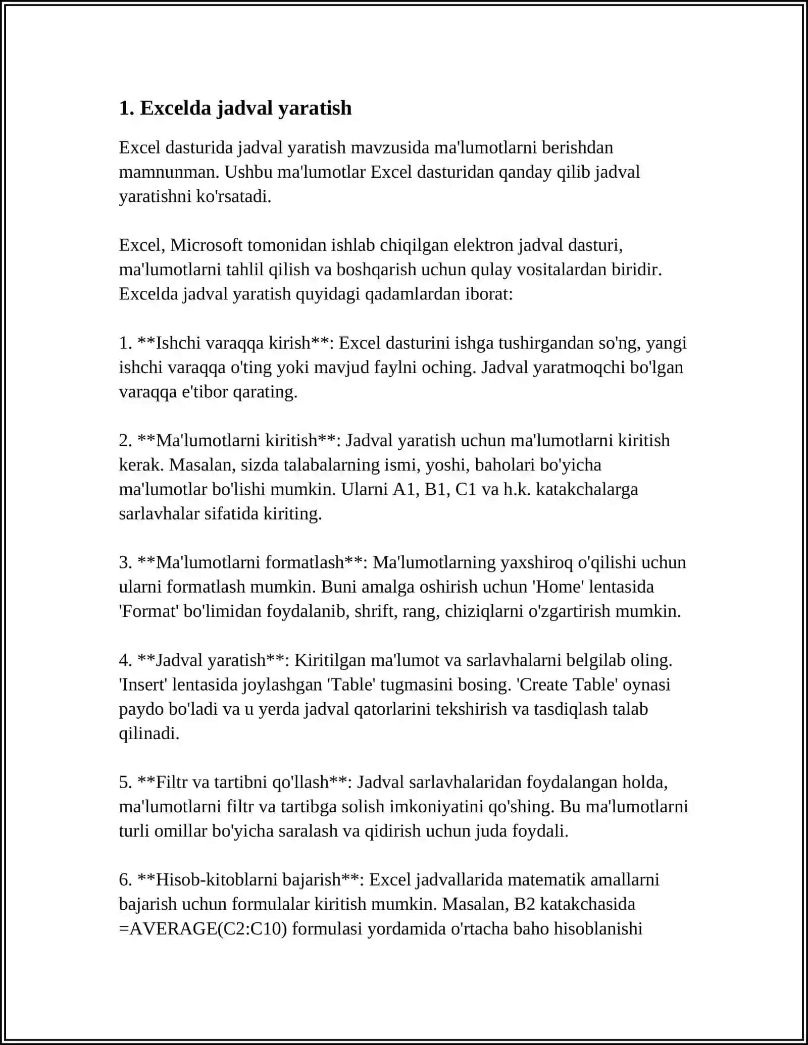 MICROSOFT EXCEL JADVAL MUXARRIRI YORDAMIDA TIBBIY BIOLOGIK TAJRIBA NATIJALARINI STATISTIK QAYTA ISHLASH VA BAHOLASH 3