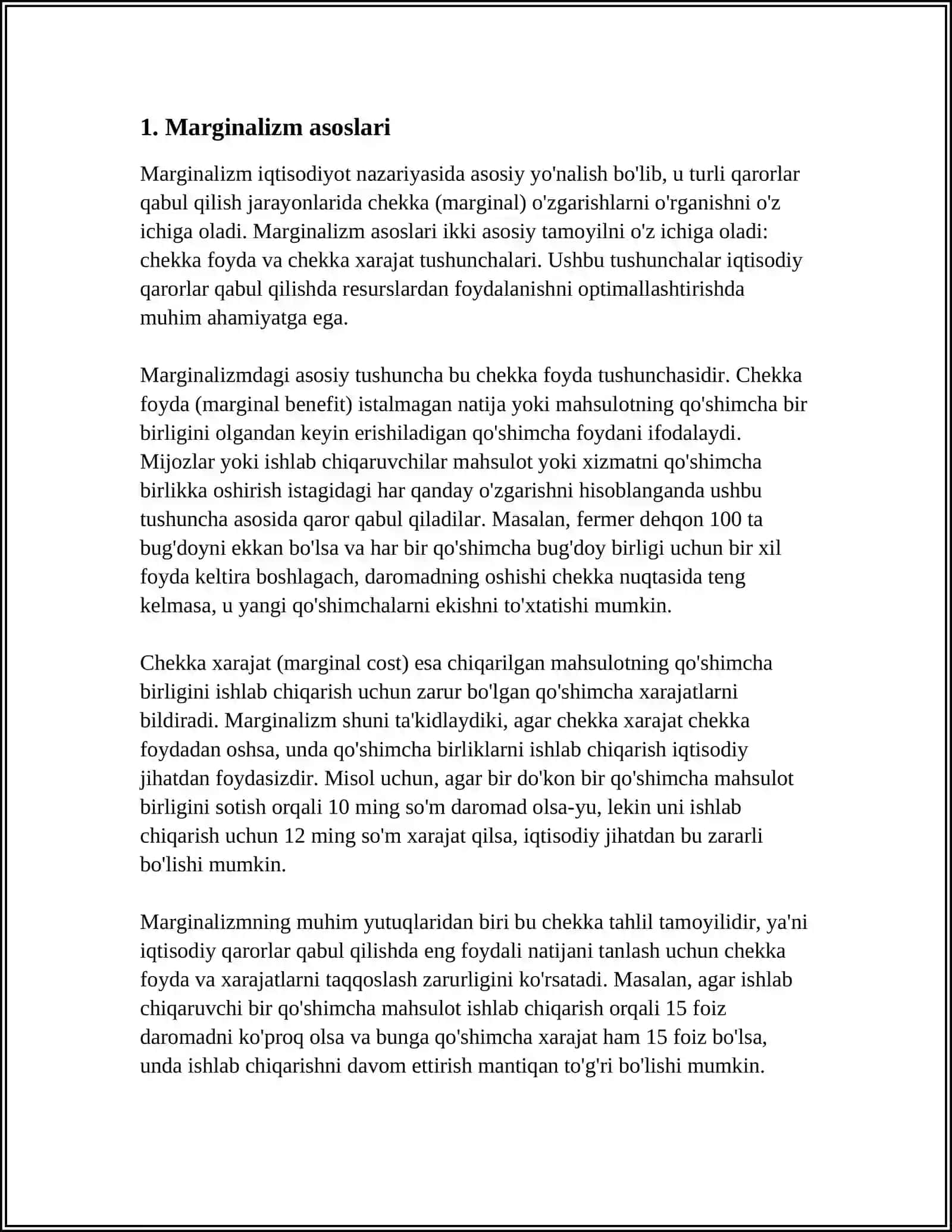 MARJINALIZM TA'LIMOTI VA NEOKLASSIK IQTISODIY MAKTABLARI 3