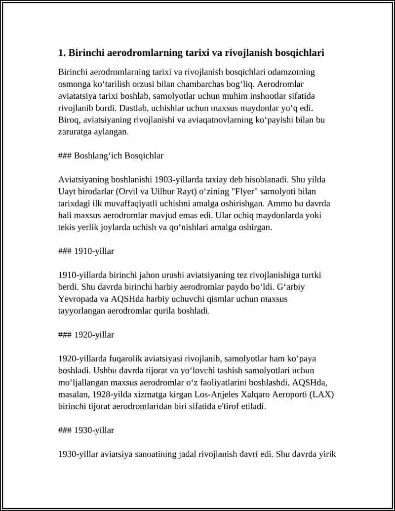 BIRINCHI AERODROMLAR: TARIXIY DASTURLAR VA LOYIHALAR 3