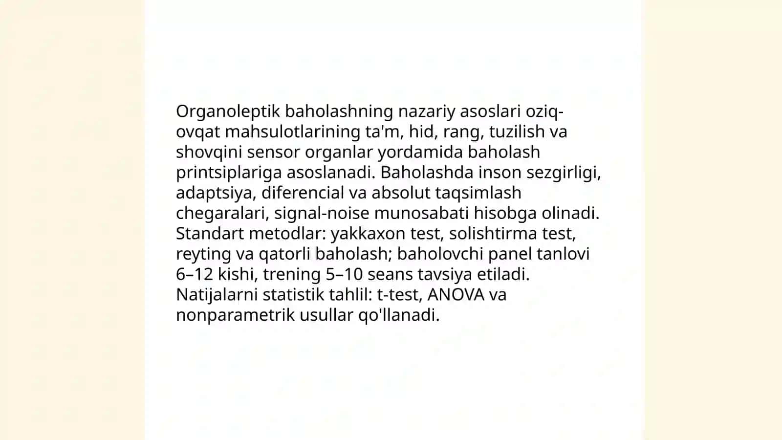 Oziq-ovqat mahsulotlarini organoleptik baholash 3