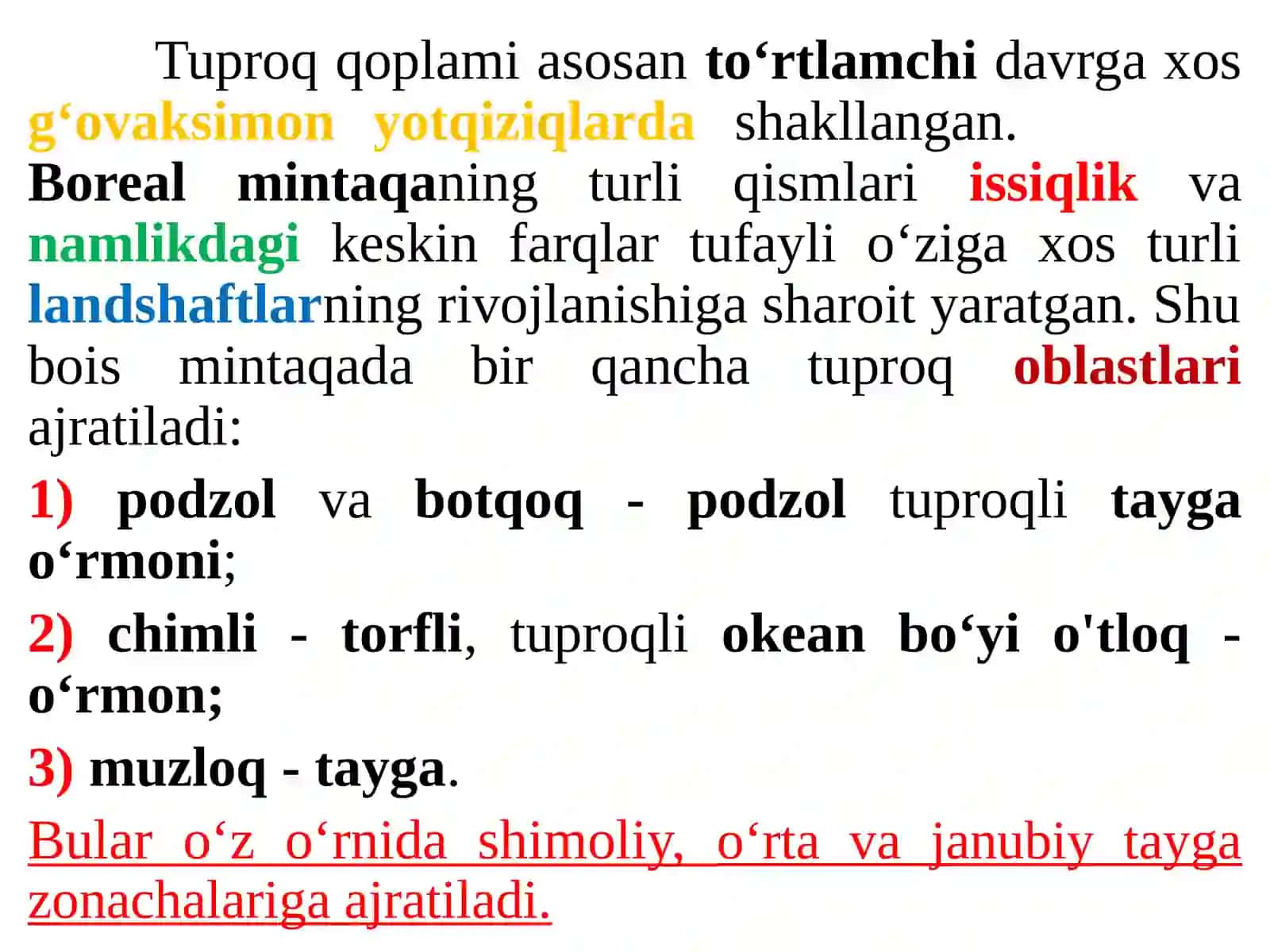 Boreal va Subboreal mintaqa tuproqlari geografiyasi 3